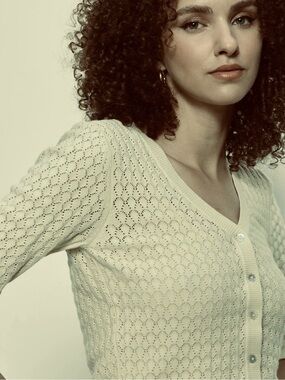 CRYSTAL KOBE Open-work Crochet Knit Cardigan Sweater, sage